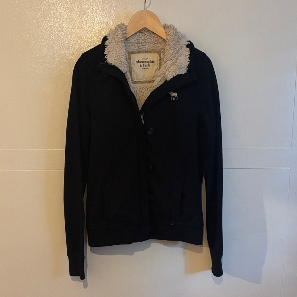 Abercrombie & Fitch Navy Blue Teddy Jacket with Cream Fleece